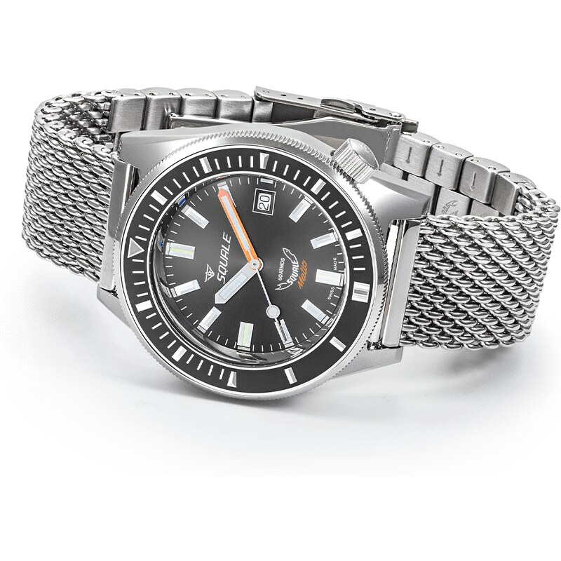 Squale Watches Stříbrné pánské hodinky Squale s ocelovým páskem Matic Grey Mesh - Silver 44MM Automatic