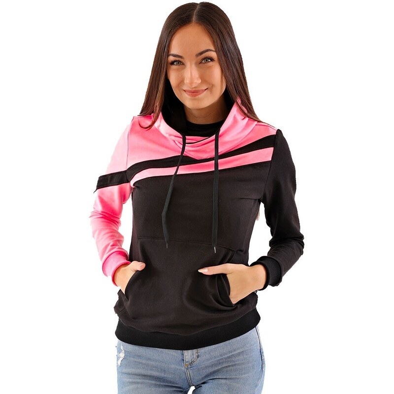 Dámská mikina s kapucí přes hlavu Barrsa Multicolor 2 Black/ Pink