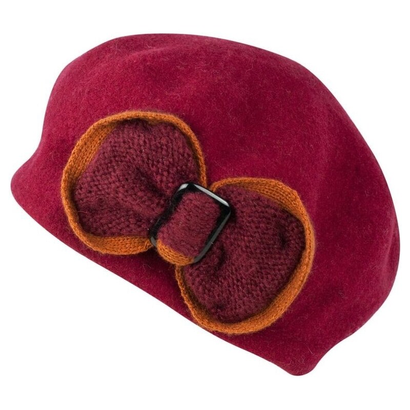 Art Of Polo Vlněný baret s krásnou mašlí tmavě růžový 84901853