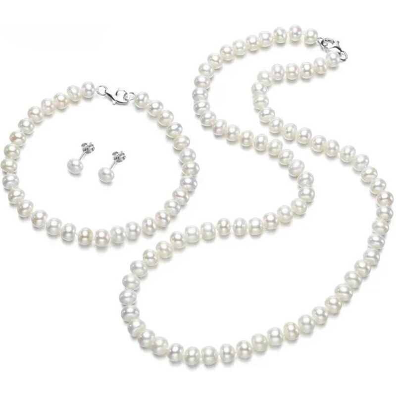 OLIVIE Sada pravých bílých perel BUTTON AAA 8194