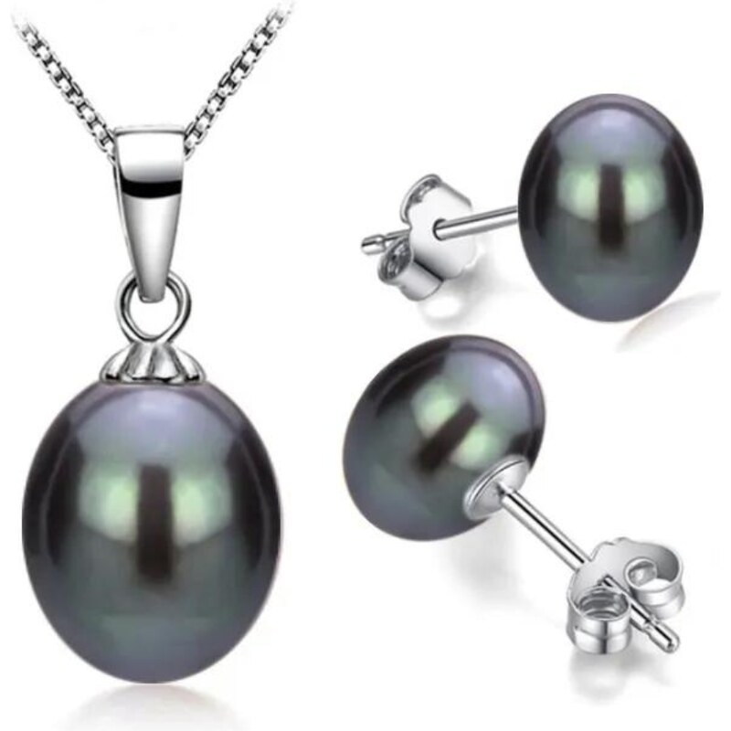 Olivie Stříbrná sada PERLY BLACK BUTTON 7604