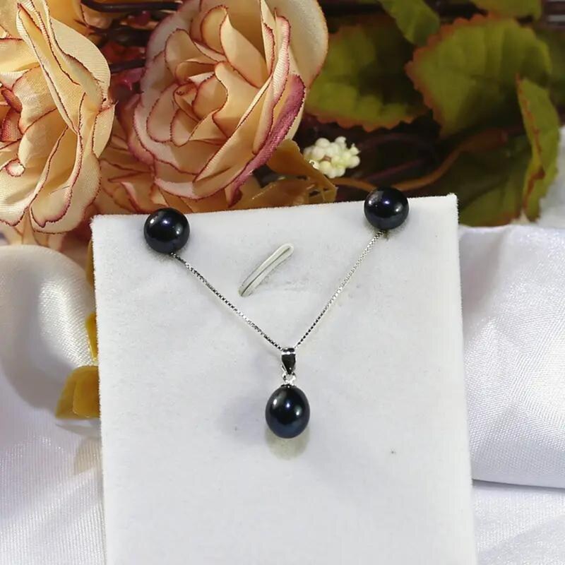 Olivie Stříbrná sada PERLY BLACK BUTTON 7604