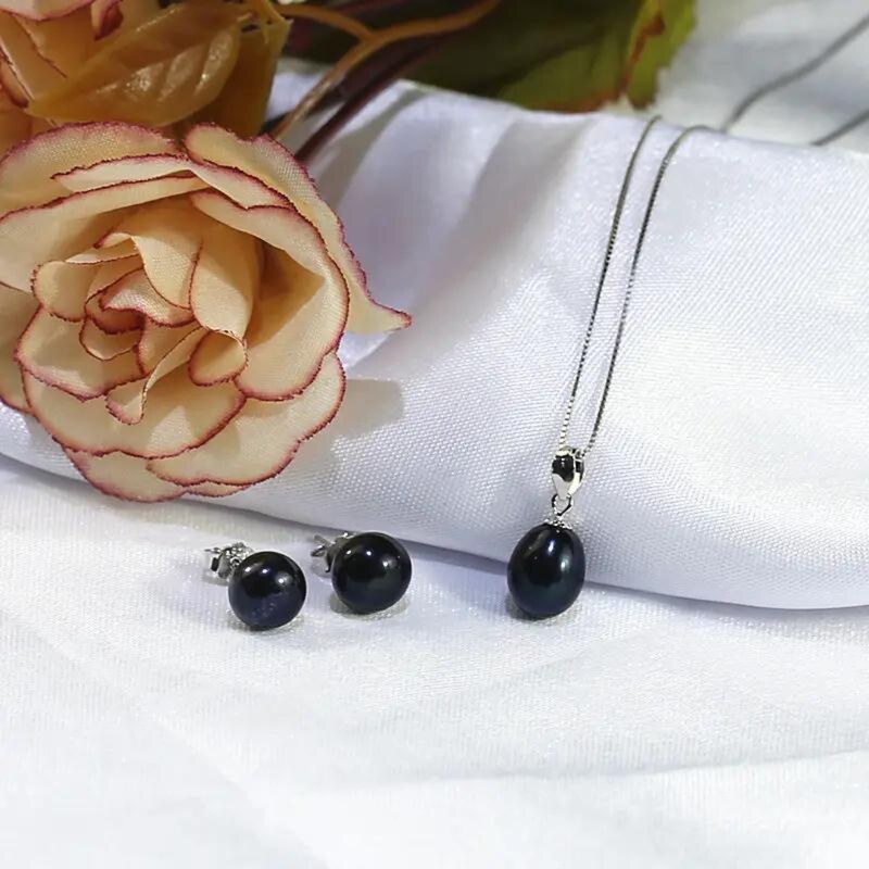 Olivie Stříbrná sada PERLY BLACK BUTTON 7604