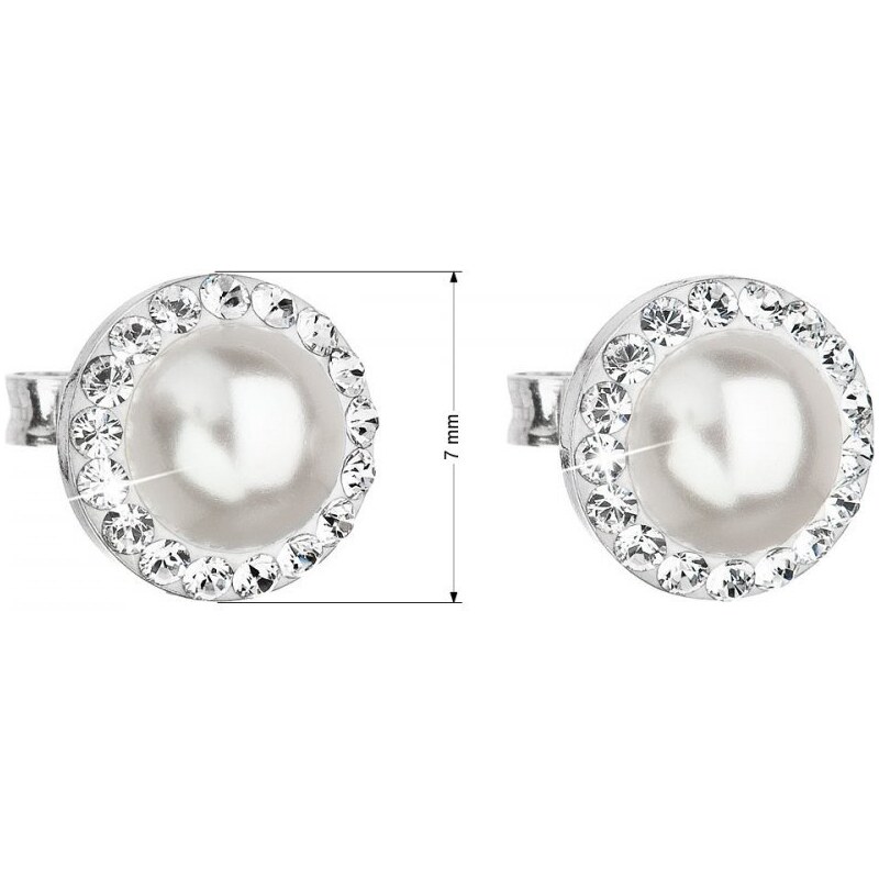 Evolution Group Stříbrné náušnice pecka s krystaly Swarovski a bílou perlou kulaté 31214.1 Bílá 7 mm