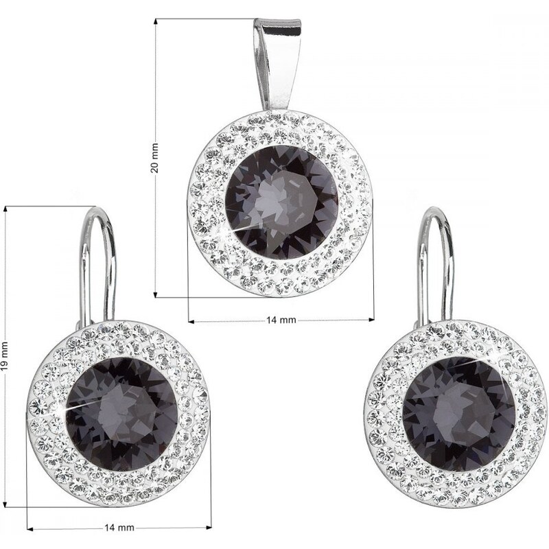 Evolution Group Sada šperků s krystaly Swarovski náušnice a přívěsek černé kulaté 39107.3 Graphite