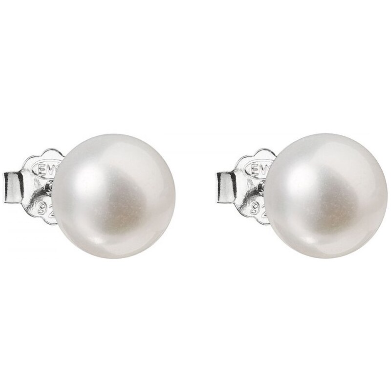 Evolution Group Stříbrné náušnice pecky s bílou říční perlou 21043.1 Bílá