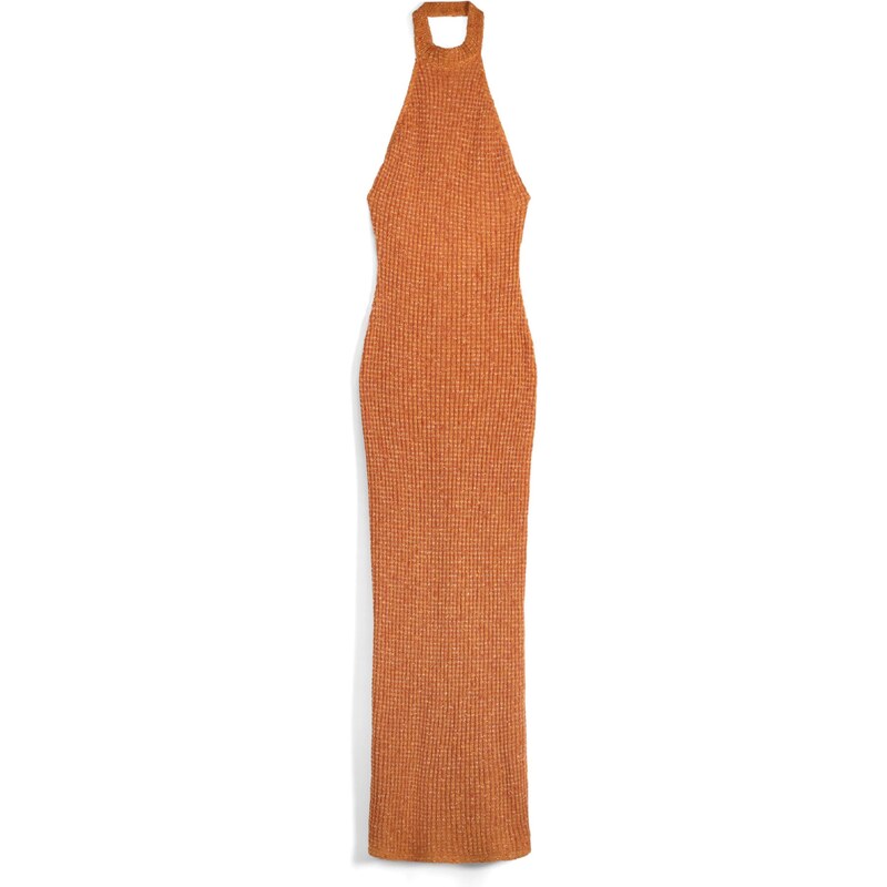 Bershka Úpletové šaty oranžová / stříbrná