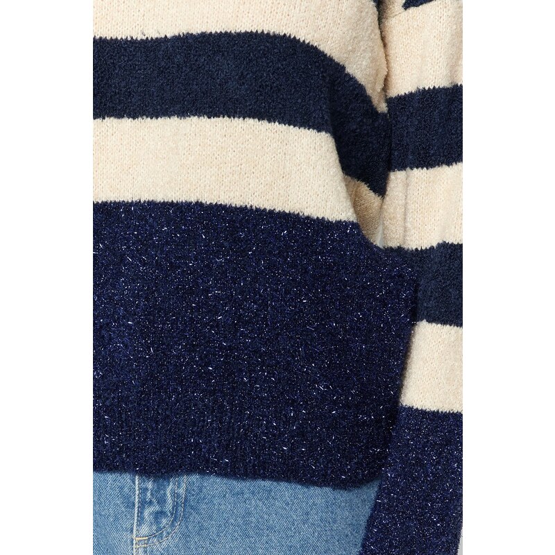 Trendyol Navy Blue Wide Fit Stříbrný Detailní Boucle pletený svetr
