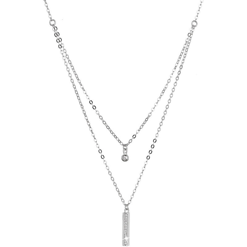 EVOLUTION GROUP Stříbrný náhrdelník kulička a úzký obdélník se zirkony bílý 12057.1 crystal