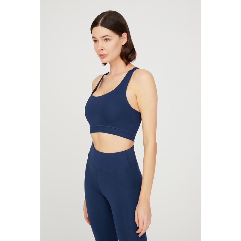 LOS OJOS Navy Blue Lightly Supported Covered Sports Bra with Back Detail