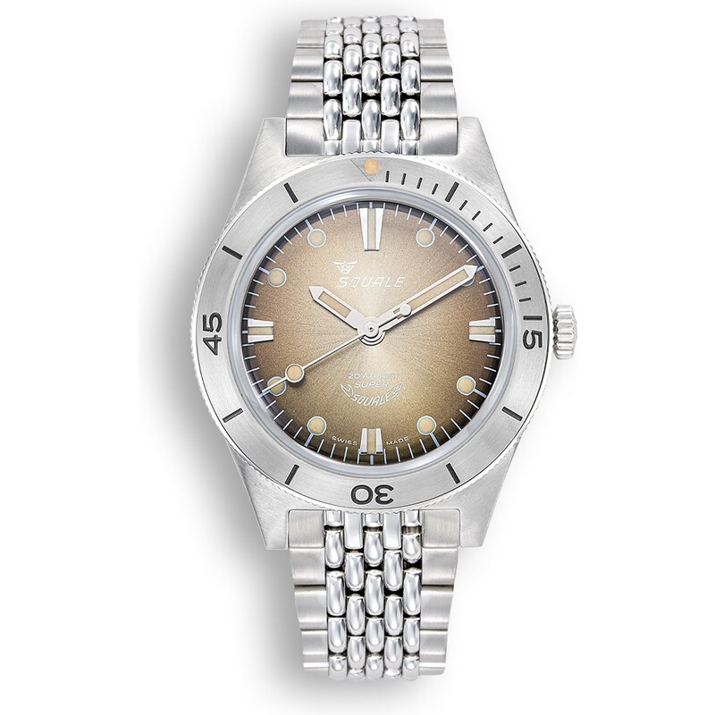 Squale Watches Stříbrné pánské hodinky Squale s ocelovým páskem Super-Squale Sunray Brown Bracelet - Silver 38MM Automatic