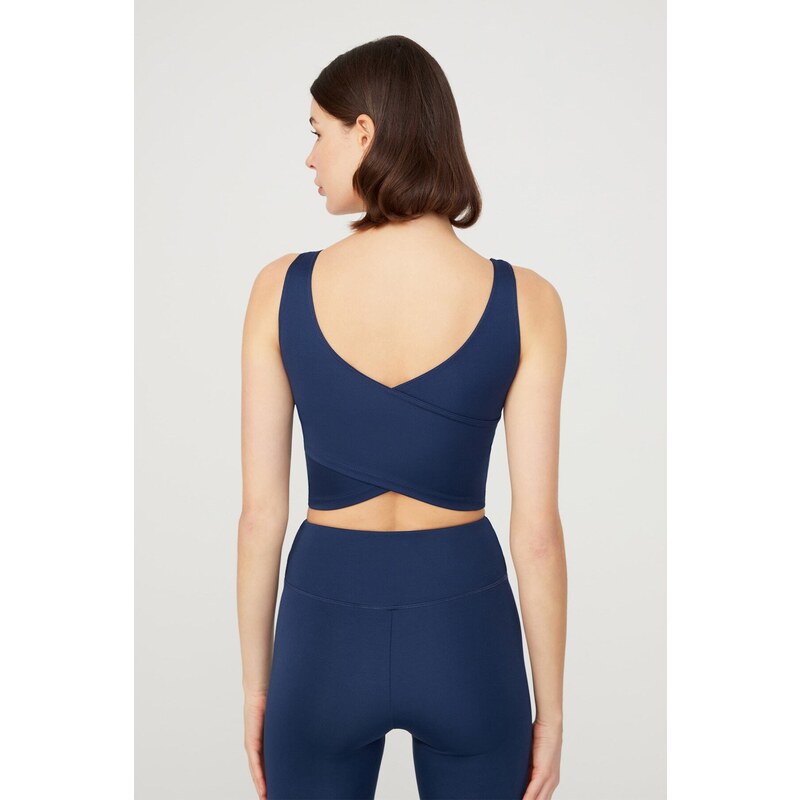 LOS OJOS Navy Blue Lightly Support Back Detail Covered Crop Top Bustier