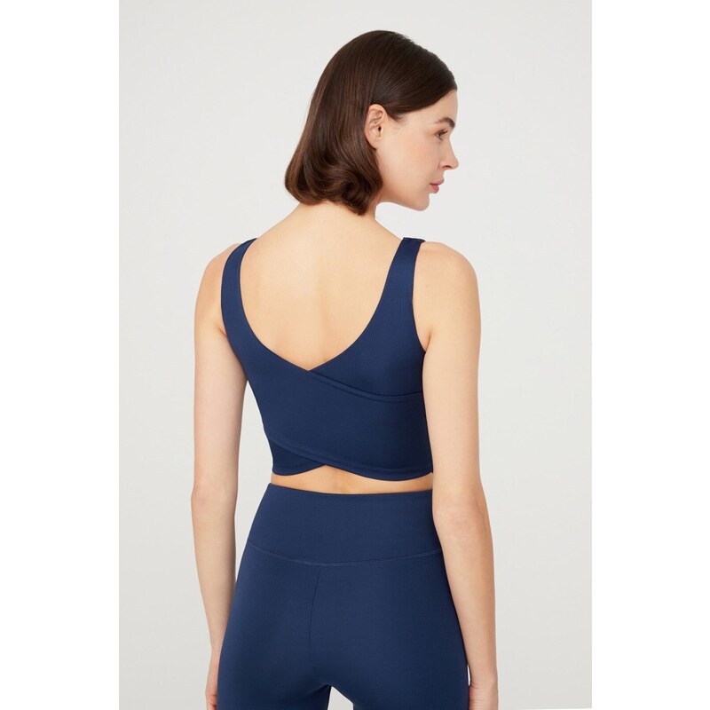 LOS OJOS Navy Blue Lightly Support Back Detail Covered Crop Top Bustier