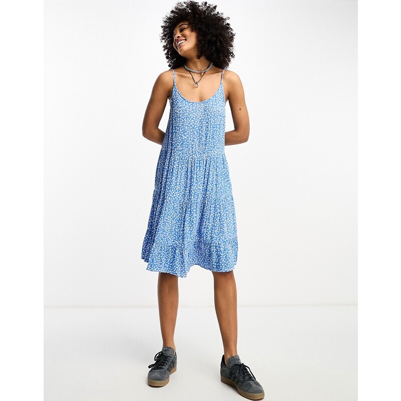 ONLY tiered mini dress in blue floral 91501873