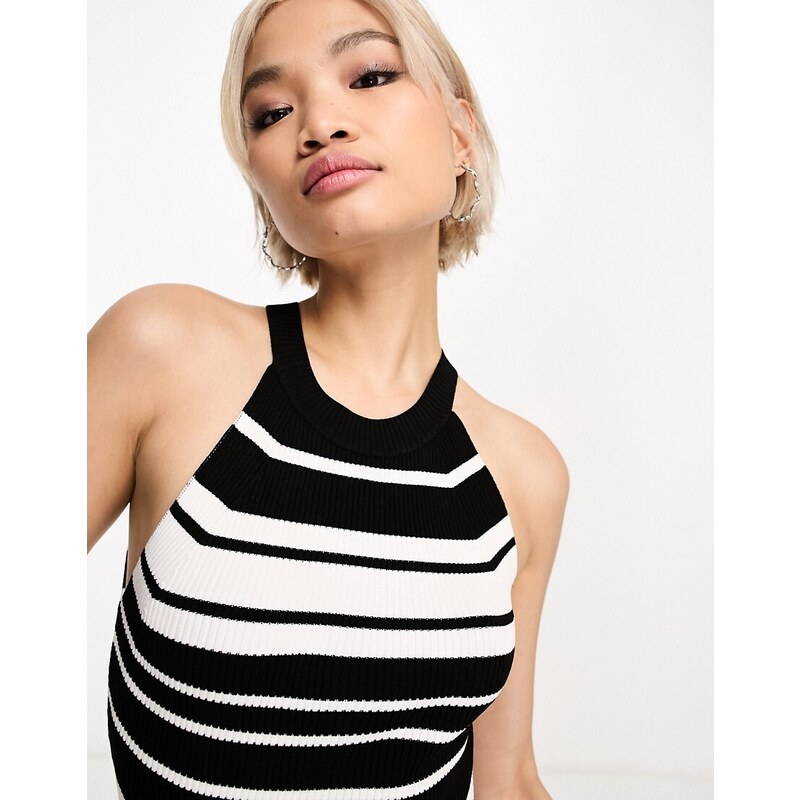 ONLY racer neck top in black and white stripe 92445518