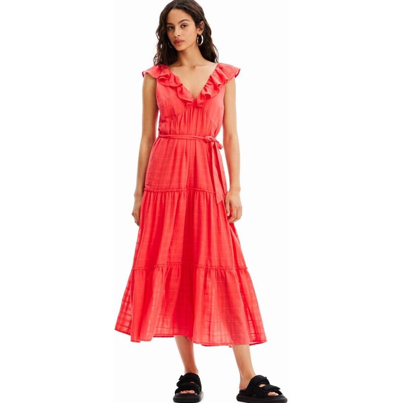 Šaty Desigual červená barva, midi