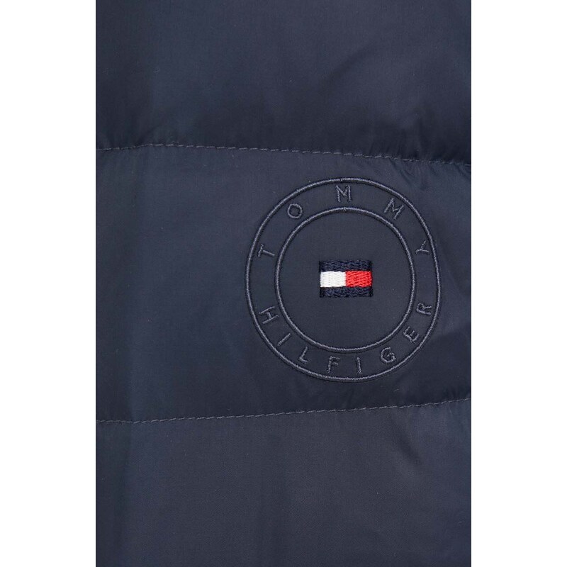Péřová bunda Tommy Hilfiger dámská, tmavomodrá barva, zimní