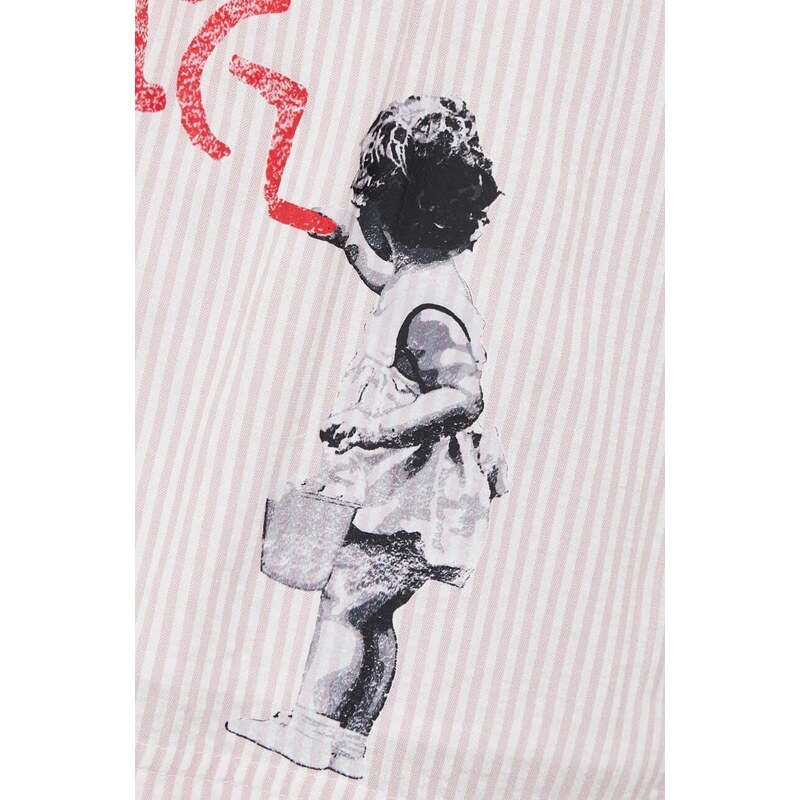 Kraťasy Guess x Banksy dámské, růžová barva, vzorované, high waist