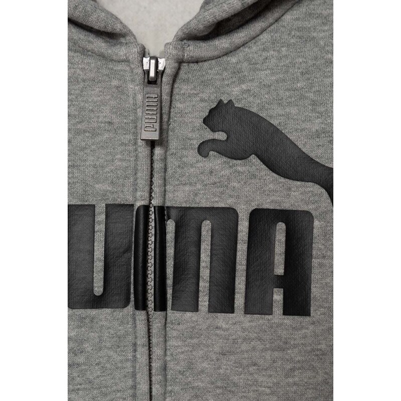 Dětská mikina Puma šedá barva, s kapucí, s potiskem