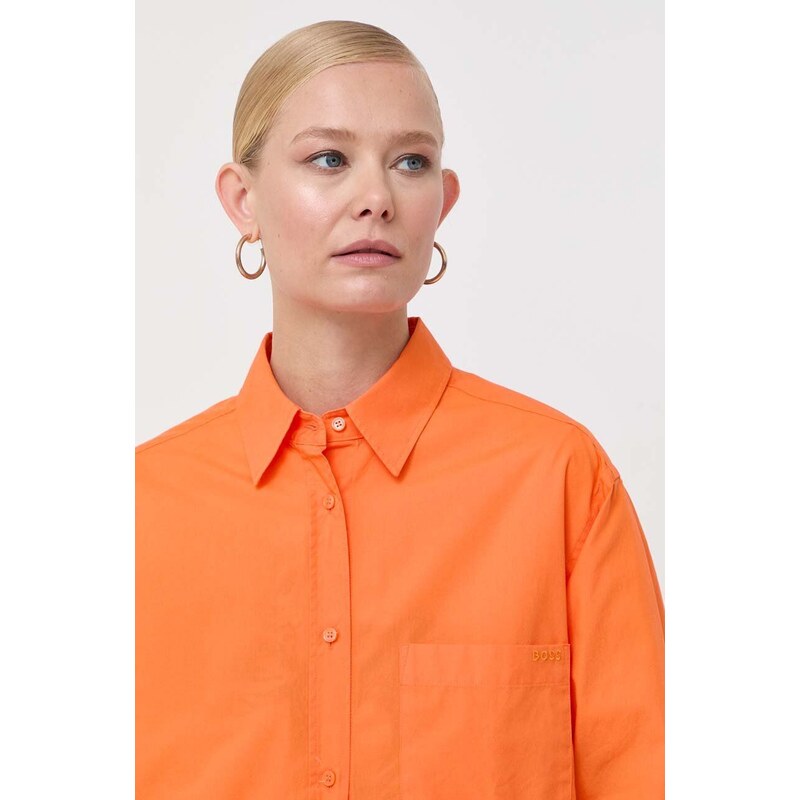Košile BOSS oranžová barva, regular, s klasickým límcem