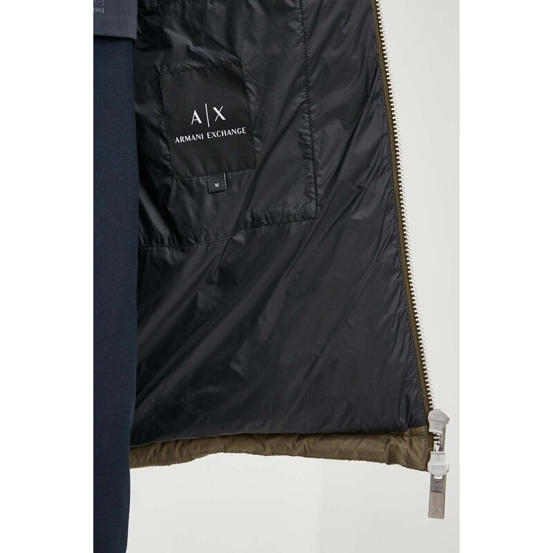 Péřová bunda Armani Exchange pánská, zelená barva, zimní, oversize