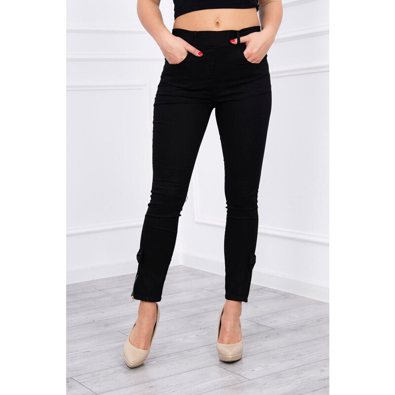 K-Fashion Kalhoty barevné džínové s mašlí černé