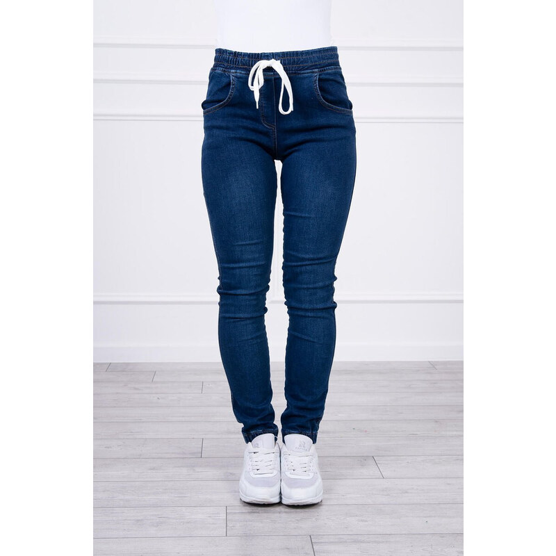 K-Fashion Džínové kalhoty s pasem z tmavé džínoviny