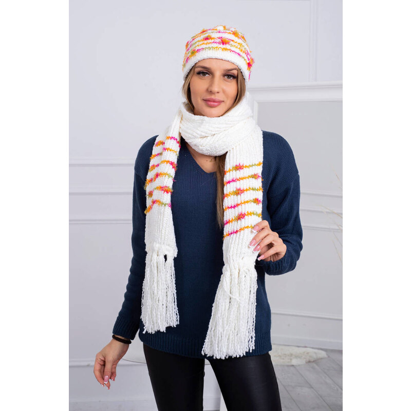 K-Fashion Dámská souprava se šátkem Anika K304 ecru+orange