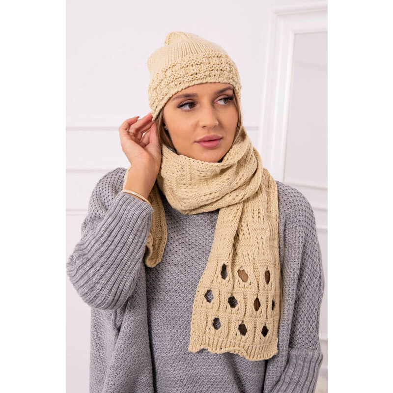 K-Fashion Dámská souprava se šálou Maja K327 beige