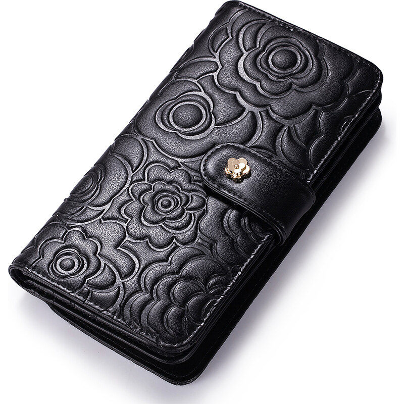 Dámská kožená peněženka s květinami Nucelle černá