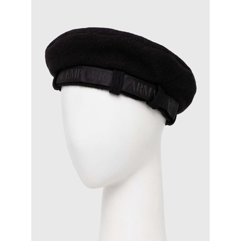 Vlněný baret Emporio Armani černá barva, vlněný