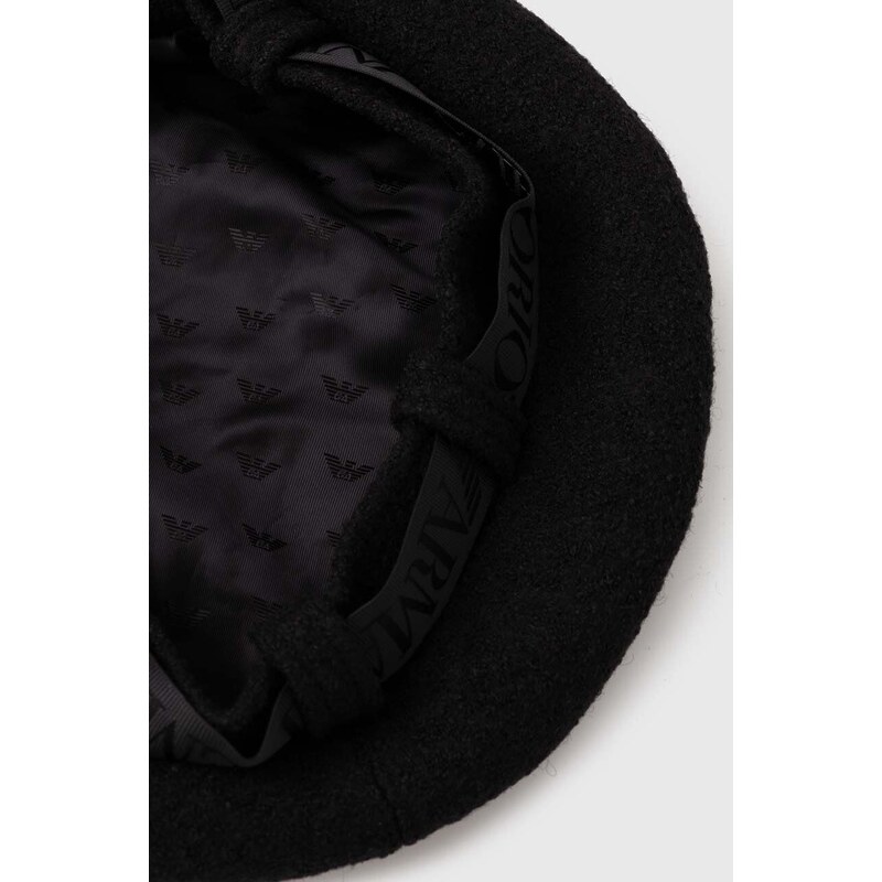 Vlněný baret Emporio Armani černá barva, vlněný