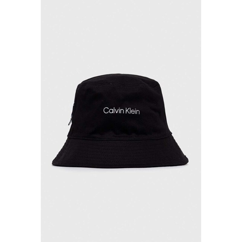 Oboustranný bavlněný klobouk Calvin Klein černá barva, bavlněný