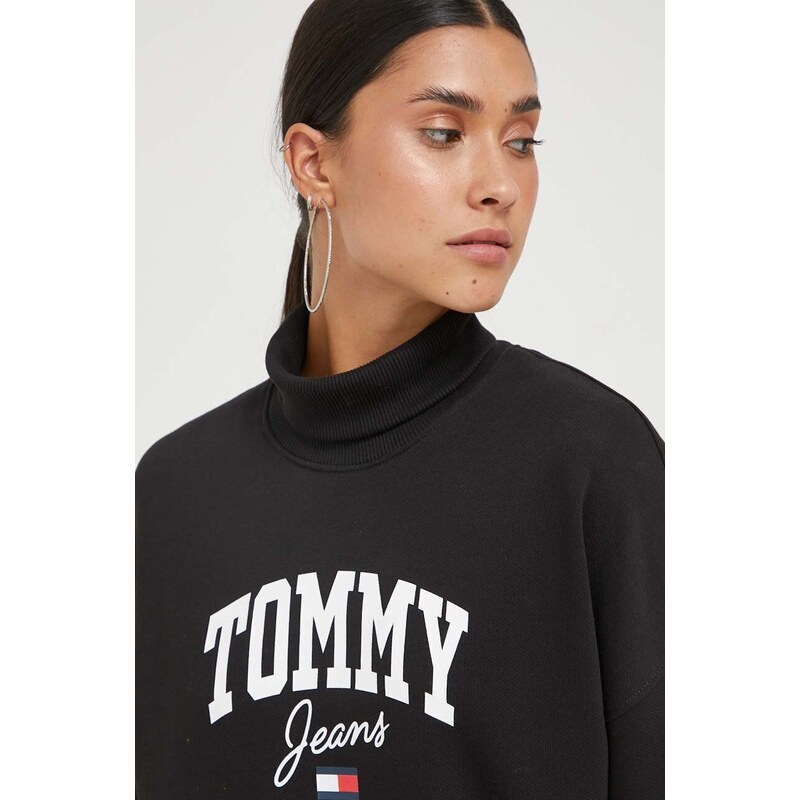 Bavlněné šaty Tommy Jeans černá barva, mini, oversize