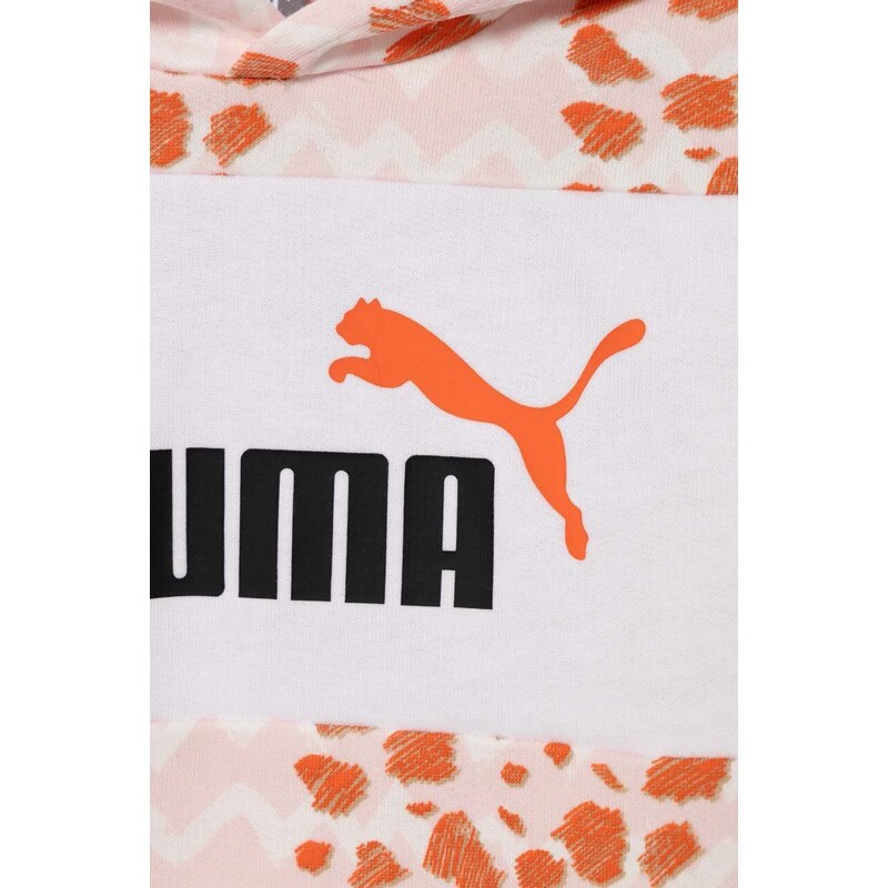 Dětská mikina Puma ESS MIX MTCH Hoodie TR růžová barva, s kapucí, vzorovaná