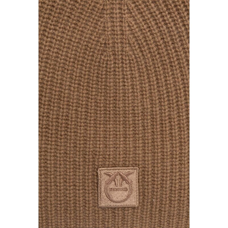 Kašmírová čepice Pinko hnědá barva, z tenké pleteniny, vlněná, 101501.A0ZX