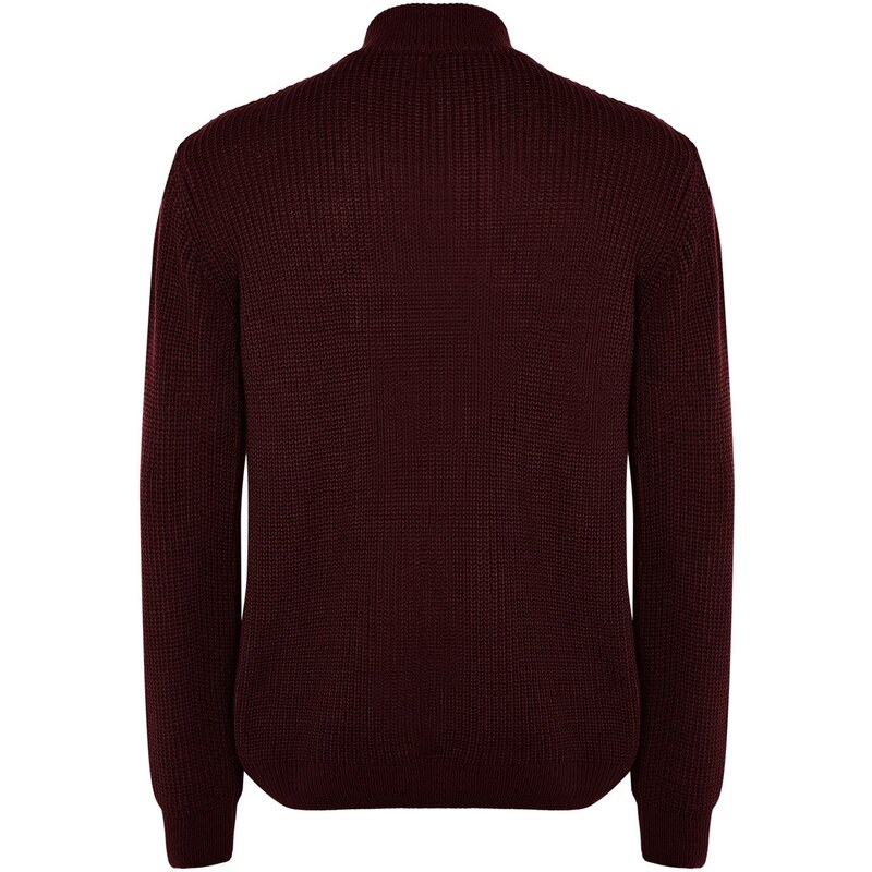 Trendyol Burgundy Regular Fit Half Turtleneck Zipper Collar Sweater