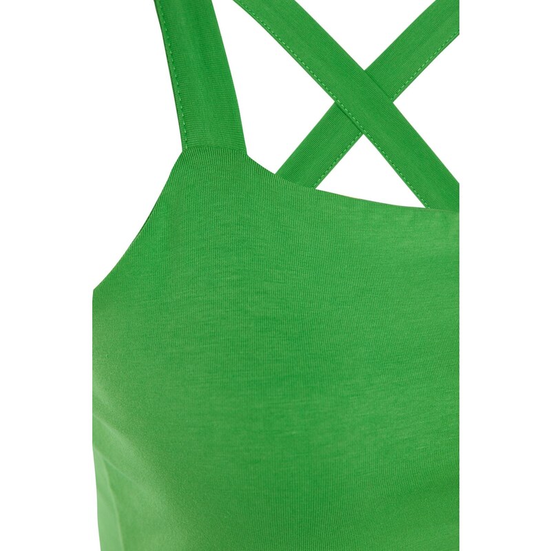 Trendyol Green Back Detail Asymmetrical Front Crop Cotton Stretchy Knitting Singlet