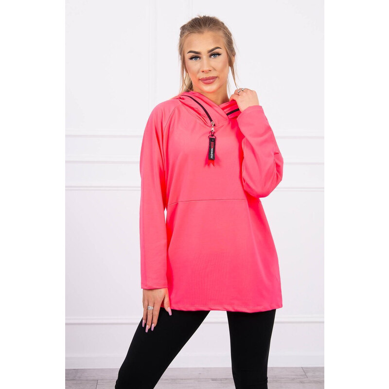 K-Fashion Tunika na zip s kapucí Oversize pink neon