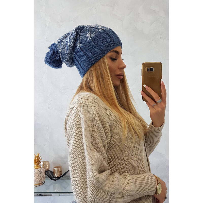 K-Fashion Milano fleecová čepice K203 denim melange+jeans