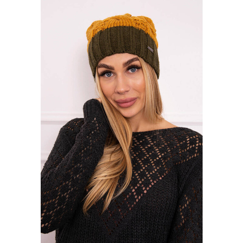 K-Fashion Fleecová čepice Paris K212 hořčicová+khaki