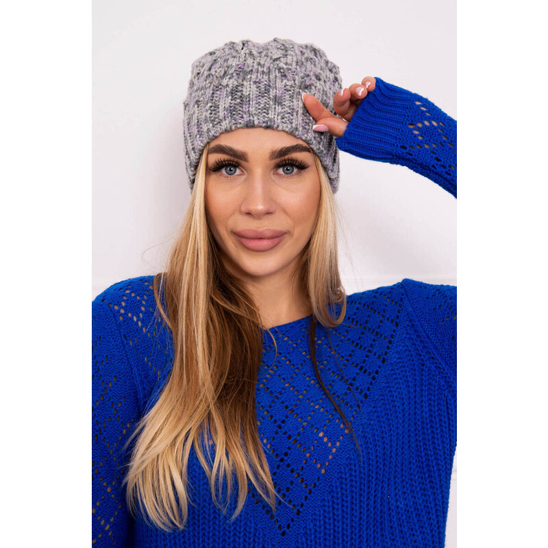 K-Fashion Fleecová čepice Roksana K209 šedá+fialová