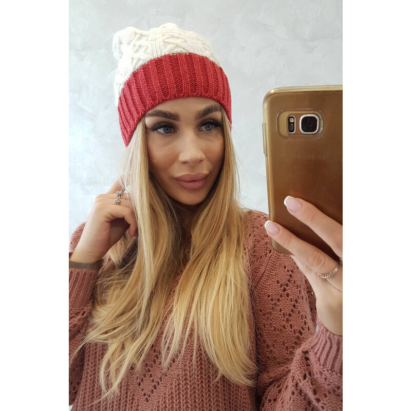 K-Fashion Fleecová čepice Bibiana K264 burgundy+ecru