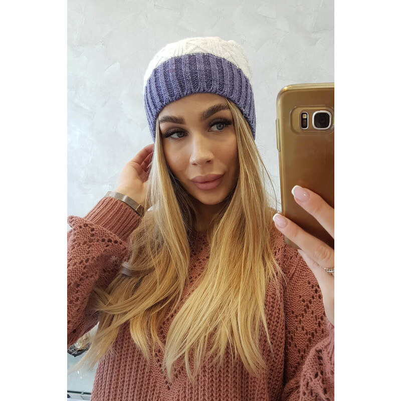 K-Fashion Bibiana fleecová čepice K264 fialová+bílá