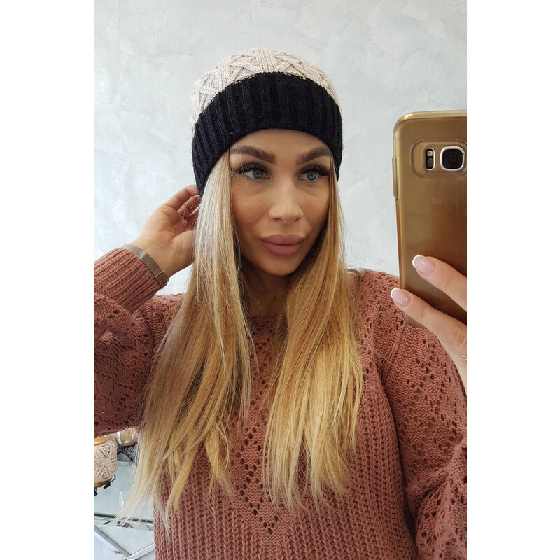 K-Fashion Bibiana fleecová čepice K264 černá+béžová