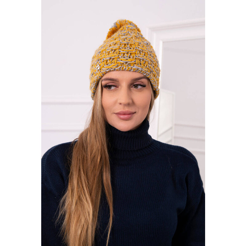 K-Fashion Fleecová čepice Fiona K275 hořčicová+šedá
