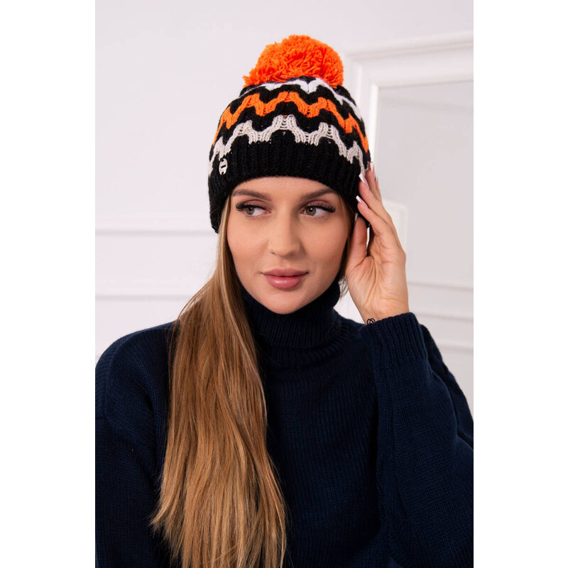 K-Fashion Dámská čepice Laila K283 black+neon orange