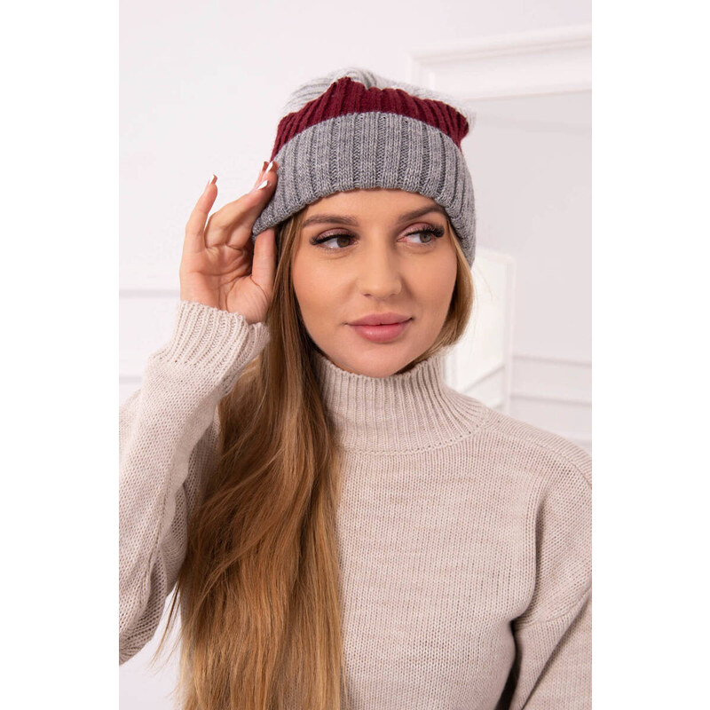 K-Fashion Fleecová čepice Bojana K265 tmavě šedá+ bordó+světle