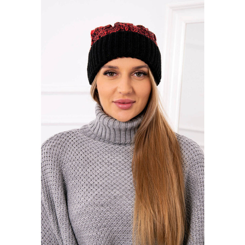 K-Fashion Dámská čepice s bambulí Abigail K326 black+malmine
