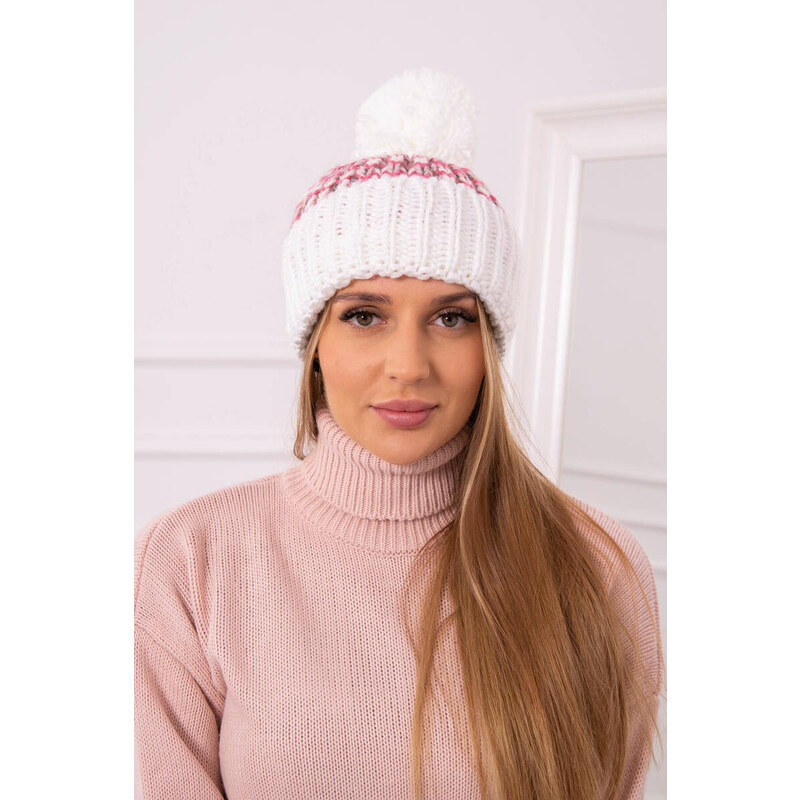 Dámská čepice Ellen s bambulí model 18751771 bílá - K-Fashion
